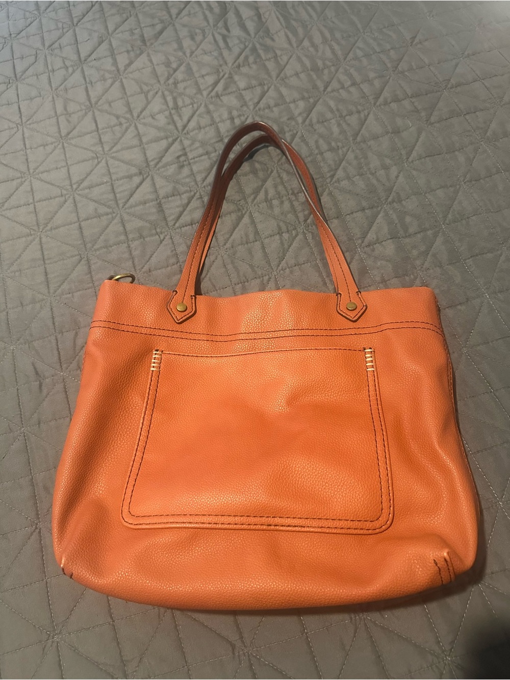 a.n.a Orange Pebble Leather Tote with Front Slip Pocket